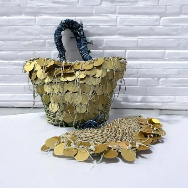 Sparkle Straw Bag and Hand Fan